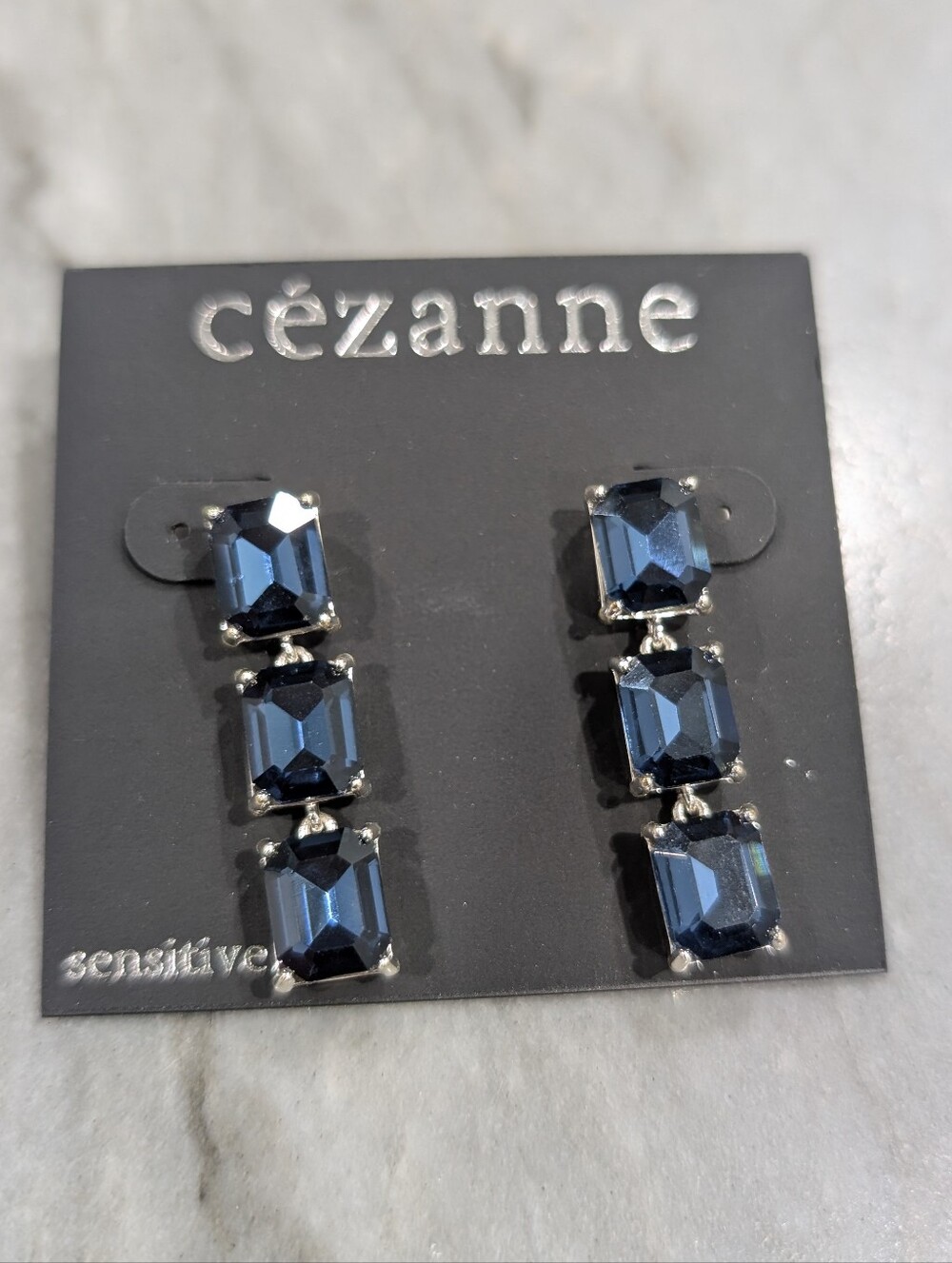 NWT Cezanne Navy Blue Crystal Drop Earrings